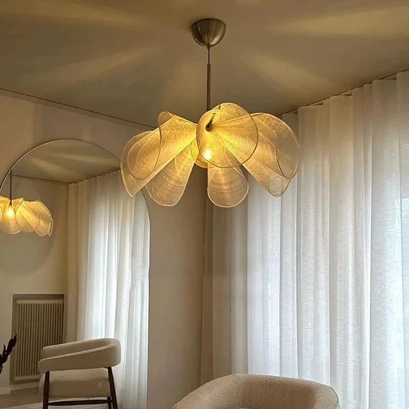 Wabi Sabi Fabric Flower LED Indoor Pendant Lighting,Hanging Lamp Hotel Restaurant island Lamp Dining Living Room Decorations,E27 - Image 4