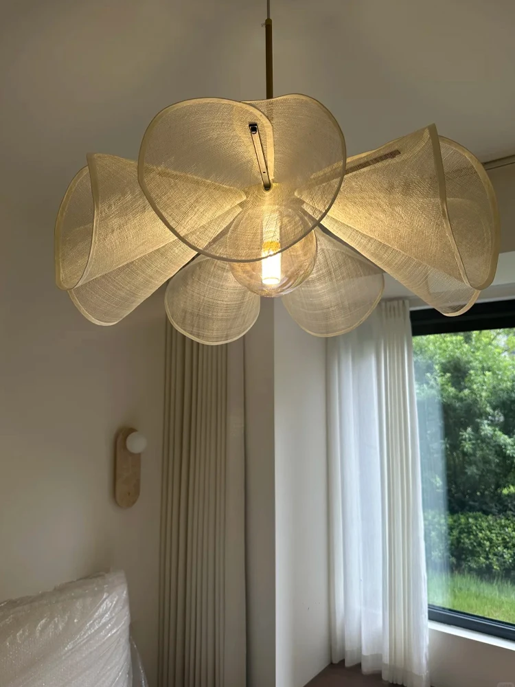 Wabi Sabi Fabric Flower LED Indoor Pendant Lighting,Hanging Lamp Hotel Restaurant island Lamp Dining Living Room Decorations,E27 - Image 5