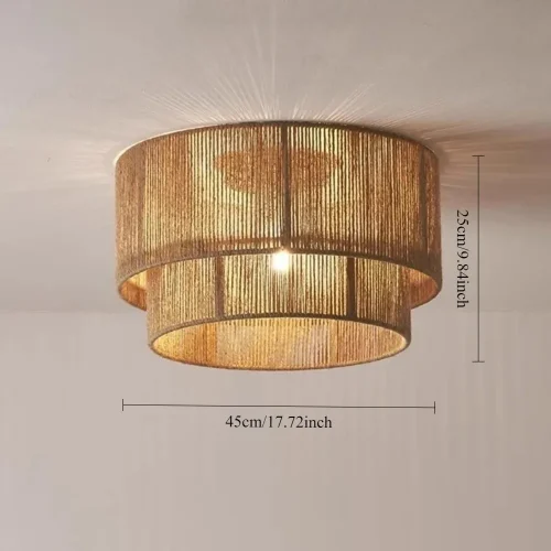 45CM Hemp Rope Pendant Lamp Japanese Pastoral Style Ceiling Pendant Light for Bedroom Coffee Bar Kitchen Island Restaurant E27
