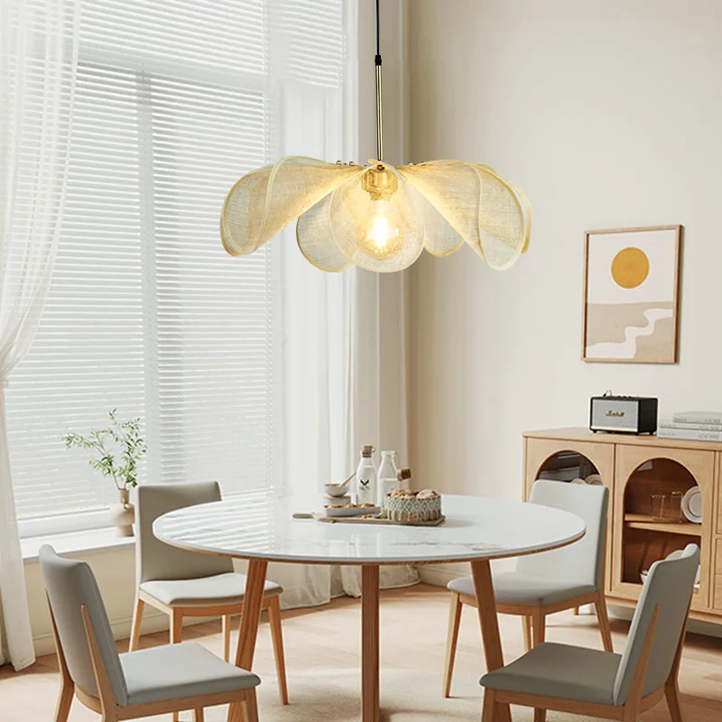 Wabi Sabi Fabric Flower LED Indoor Pendant Lighting,Hanging Lamp Hotel Restaurant island Lamp Dining Living Room Decorations,E27 - Image 2